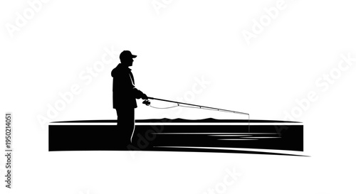 Silhouette of a man fishing with a rod and reel.