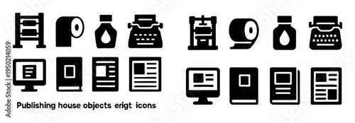 Publishing icons with typewriter monitor book bold