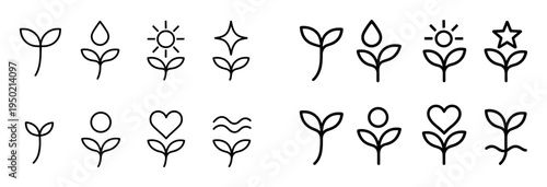 Nature icons with sprout leaf sun simple