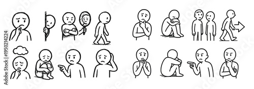 Emotional icons with person face gesture outline