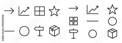Interface icons with arrow chart grid outline
