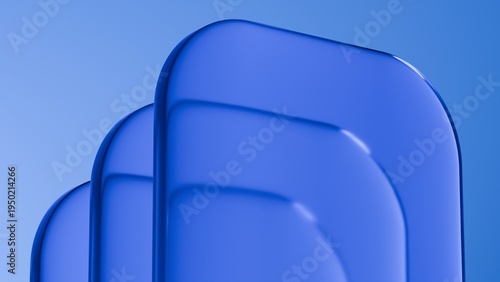 Abstract wavy curved 3d render. Neon glass squares with rounded corners. Neon light.