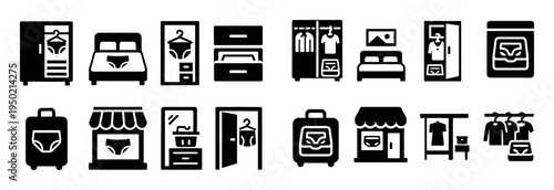 Travel and fashion icons with suitcase wardrobe drawer bold