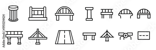 Bridge icons with arch column outline style