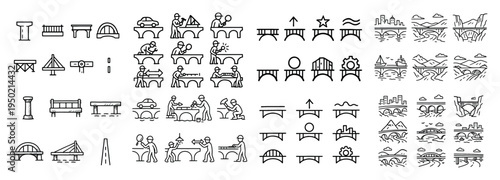 Infrastructure icons with bridge car people minimal