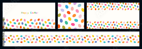 Colorful eggs vector set with seamless pattern, background, border and banner template for Easter graphic designs