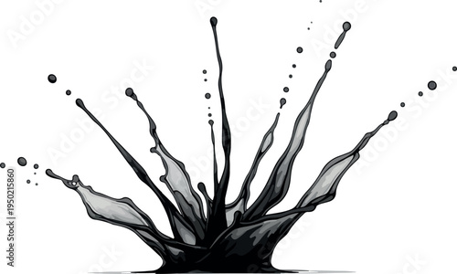 Explosion of Black Ink Splatter Liquid Splash Abstract Art Graphic Design Element