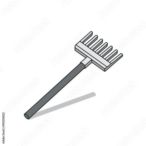 Simple Isometric Rake Illustration on White Background.