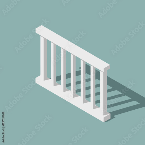 White Balustrade Isometric View with Long Shadow.