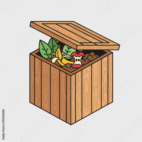 Wooden Compost Bin with Organic Waste for Sustainable Living.