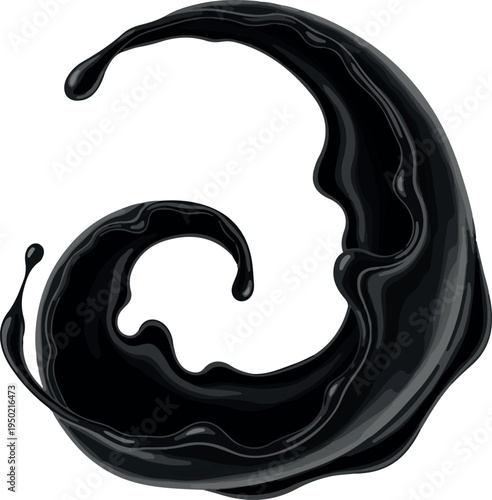 Captivating Black Fluid Splash in a Dynamic Swirl Motion, Representing Energy and Flow