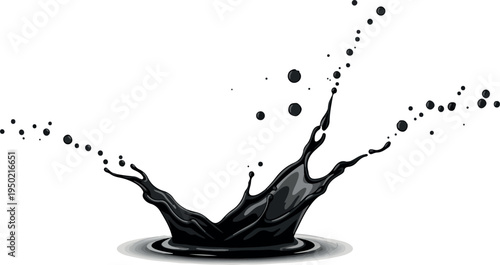 Black Liquid Splash Explosion Abstract Art - Dark Ink Droplet Bursting with High Speed Dynamic Motion and Energetic Splatter Effect