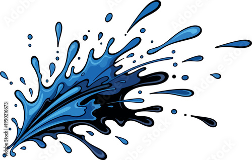 Abstract Blue Liquid Splash Explosion with Droplets, Dynamic and Energetic Fluid Dynamics Art