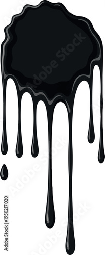 A Puddle of Black Goo Dripping Down with Multiple Droplets Falling from the Main Mass