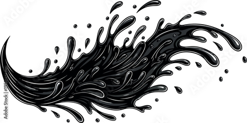 Abstract splash of black liquid, representing dynamic movement and fluidity, perfect for design projects and visual themes
