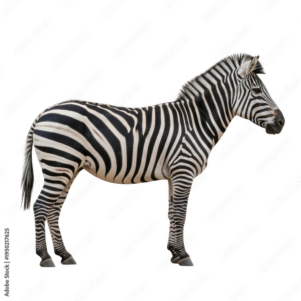 Obraz premium A black and white zebra standing on a plain surface isolated on transparent background