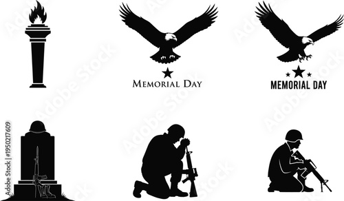 Memorial day tribute with patriotic symbols and fallen soldier memorials