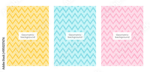 Textured vertical background set, geometric pattern, pastel colors yellow blue pink, decorative retro ornament, vector illustration.