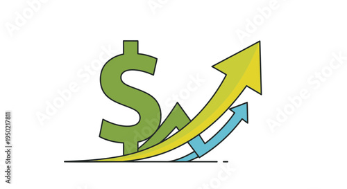 Flat Vector Illustration of Tax Refund Reward with Dollar Sign and Arrow