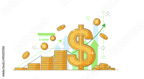 Flat Vector Illustration of Tax Refund Concept with Coins Forming Dollar Symbol