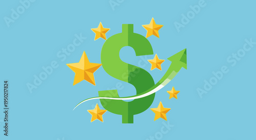 Flat Vector Illustration of Tax Refund Reward with Dollar Symbol and Stars