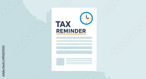 Flat Vector Illustration of Tax Reminder Concept with Document and Clock Symbol