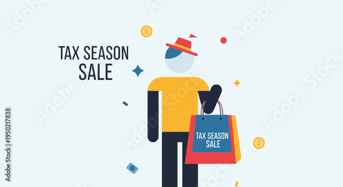 Flat vector tax season sale concept with person holding shopping bag