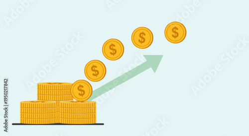 Flat Vector Illustration of Tax Refund Success with Rising Coins and Simple Shapes