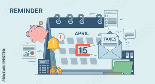 Flat Vector Illustration of Tax Reminder Concept with Calendar Icon