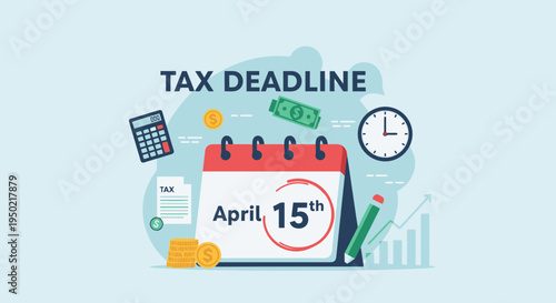 Flat illustration showing tax deadline reminder on calendar