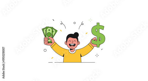 Flat Illustration Tax Refund Celebration with Smiling Character and Money