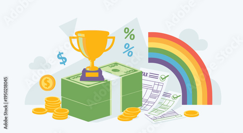 Flat Illustration of Tax Refund Reward Concept with Growing Money Stack