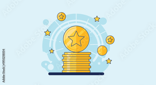 Flat Illustration of Tax Refund Reward Concept with Coin Stack and Star