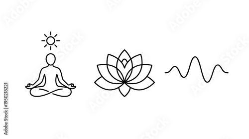 Meditation, Lotus Flower, and Wave Icons