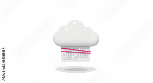 Digital illustration of a white cloud hovering over a calendar with a pink line on a plain white background.