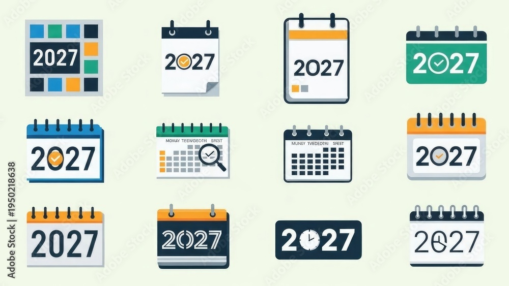 Naklejka premium Collection of 2027 calendar icons with varied designs