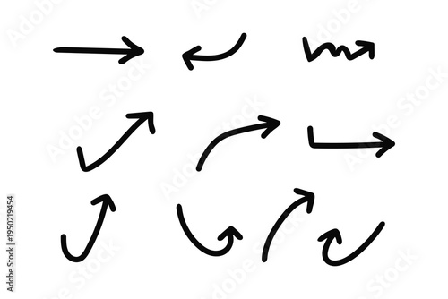 Hand drawn arrows in various directions on a white background