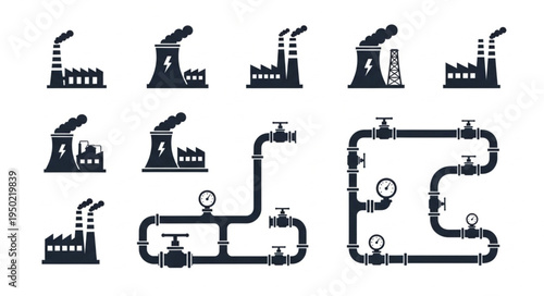 Industrial Factories and Pipelines - A Vector Illustration of Energy Production.