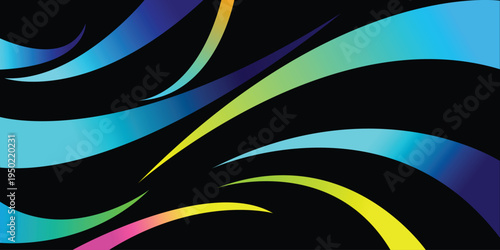Vibrant abstract swirls in shades of blue green yellow and pink on a black background