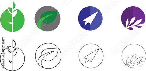 Collection of oval shaped logos with leaf and bird designs