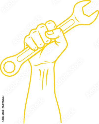 Labor day celebration with hand holding wrench symbolizing workers rights
