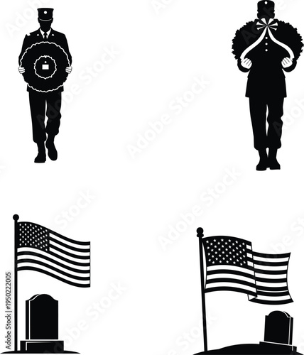 Memorial day tribute with soldiers and american flags