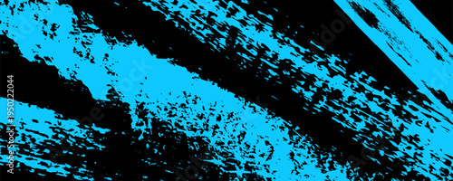 Brush stroke textured abstract background. Hand drawn neon blue scratches splatter grunge distressed black background. Grainy bold brush strokes texture for posters, banners, presentations