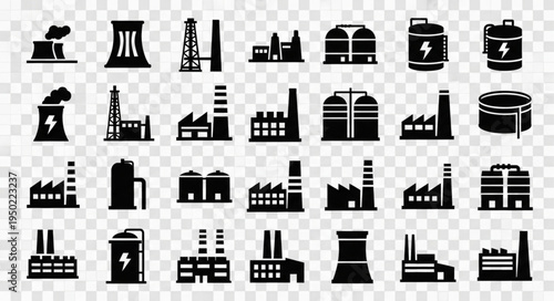 Industrial Plant Silhouettes - A Collection of Factory and Power Station Icons.