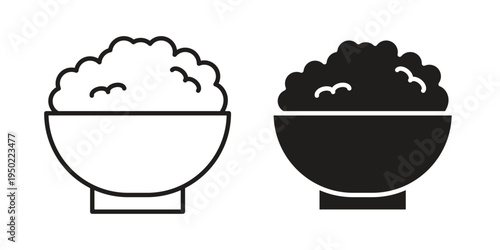 Bowl rice icon line vector illustration in solid color design