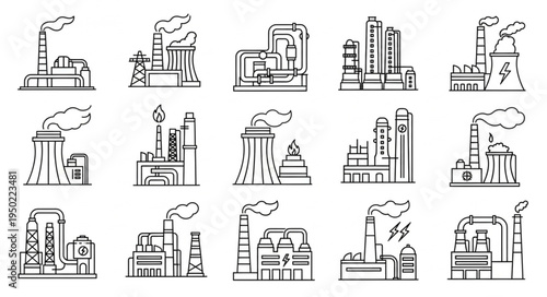 Collection of Industrial Factory and Power Plant Illustrations.