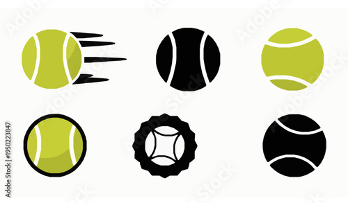 Modern Tennis Ball Flat Icon Collection Sports Game Vector Set