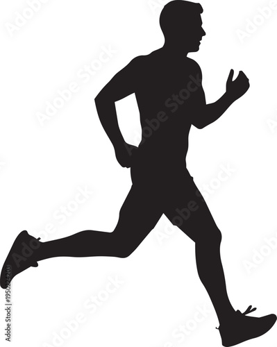 Black silhouette of athlete running in stride showing fitness, speed, and sports activity.