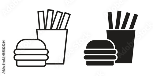 Burger Fries icon line vector illustration in solid color design