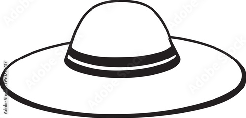 Hand Drawn Woman Hat Black and White Illustration in Minimal Line Art Style Design